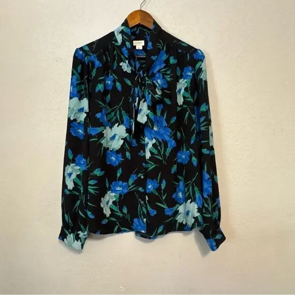 J. Crew Blue Floral Long Sleeve Blouse - Picture 2 of 7